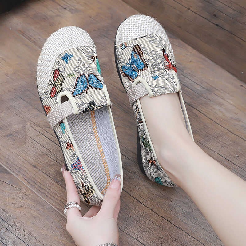 Sieviešu auduma Slip-On kurpes, ar elastīgu aizdari, neslīdoša gumijas zole, punktu raksts