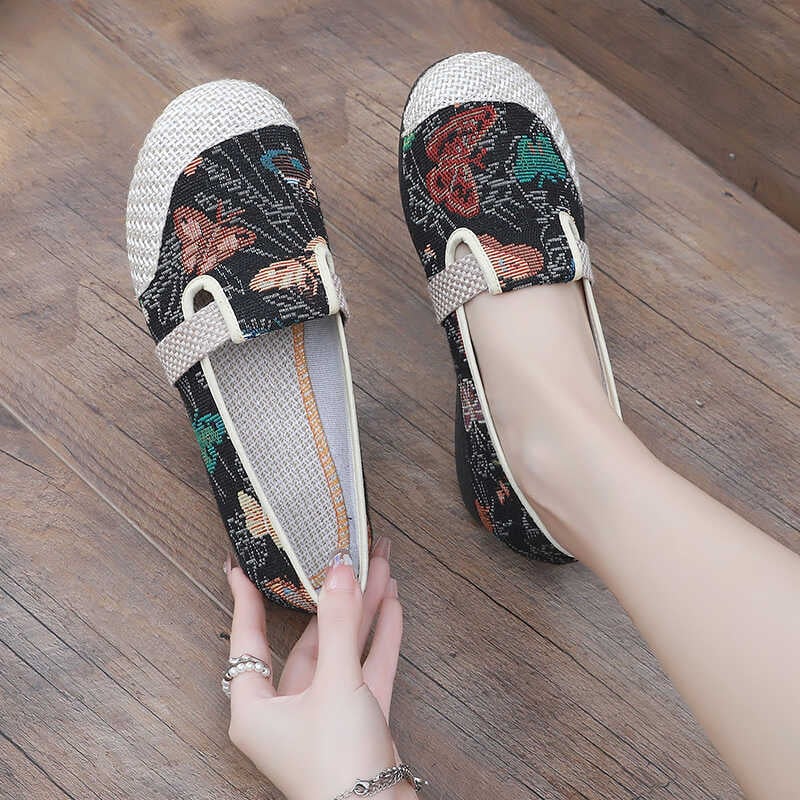 Sieviešu auduma Slip-On kurpes, ar elastīgu aizdari, neslīdoša gumijas zole, punktu raksts