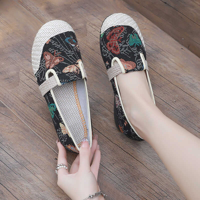 Sieviešu auduma Slip-On kurpes, ar elastīgu aizdari, neslīdoša gumijas zole, punktu raksts