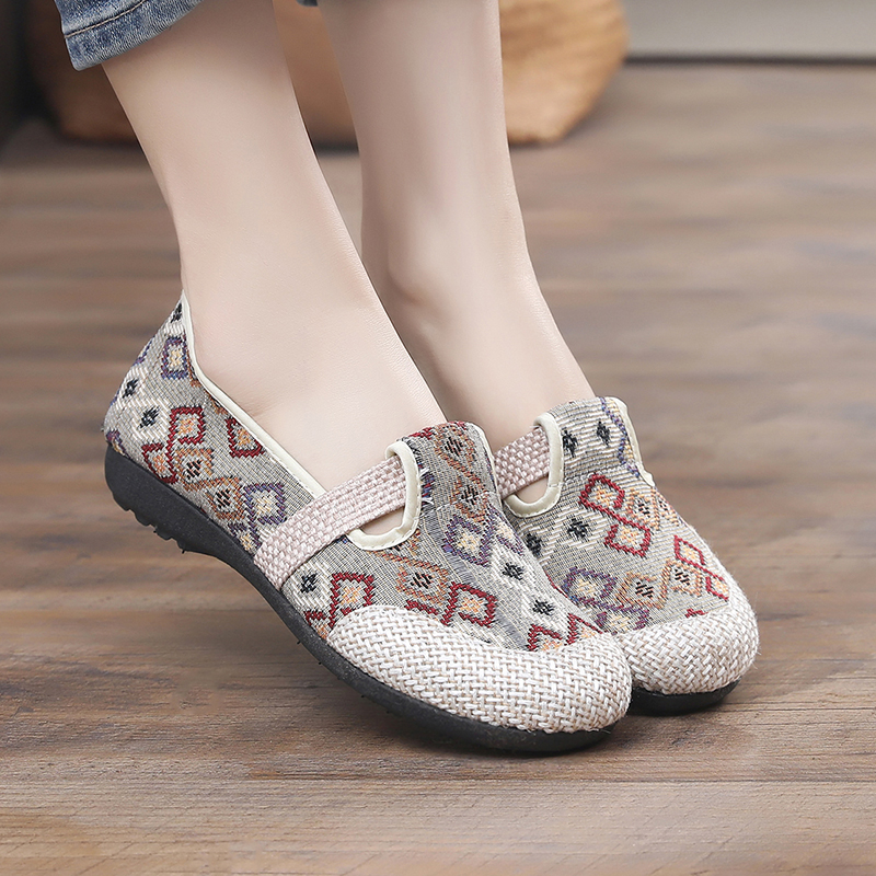 Sieviešu auduma Slip-On kurpes, ar elastīgu aizdari, neslīdoša gumijas zole, punktu raksts