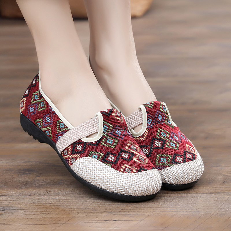 Sieviešu auduma Slip-On kurpes, ar elastīgu aizdari, neslīdoša gumijas zole, punktu raksts