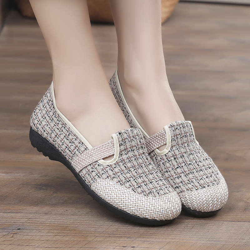 Sieviešu auduma Slip-On kurpes, ar elastīgu aizdari, neslīdoša gumijas zole, punktu raksts