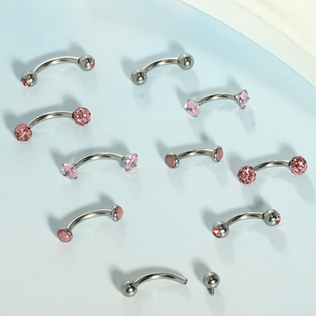 Nabas pīrsings rotaslietas – 5 gabalu nerūsējoša tērauda komplekts, izliektā stienīte ar dubulto galvu, cirkonu akmeņi, iekšējā vītne