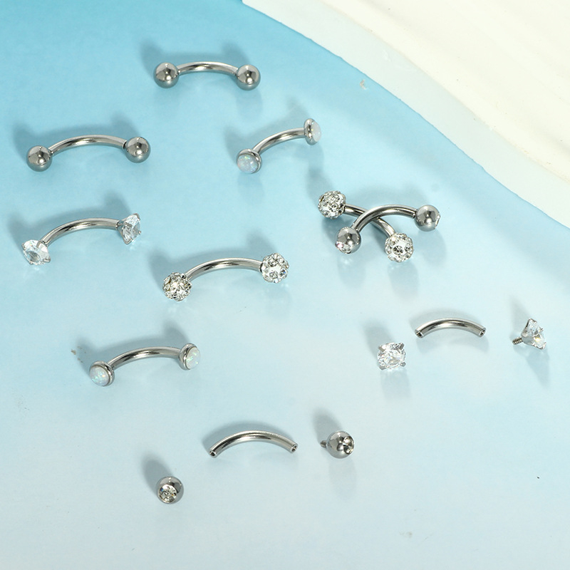 Nabas pīrsings rotaslietas – 5 gabalu nerūsējoša tērauda komplekts, izliektā stienīte ar dubulto galvu, cirkonu akmeņi, iekšējā vītne