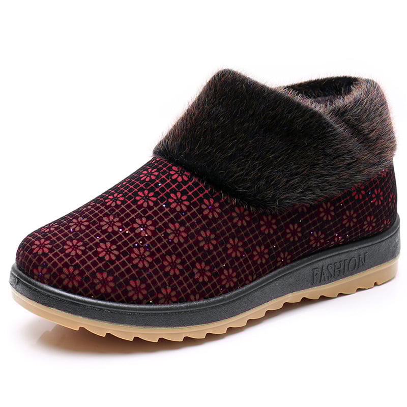 Tekstilne cipele za starije osobe s fleeceom, PU gornji dio, srednja visina, gumeni potplat, slip-on