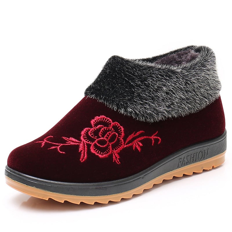 Tekstilne cipele za starije osobe s fleeceom, PU gornji dio, srednja visina, gumeni potplat, slip-on