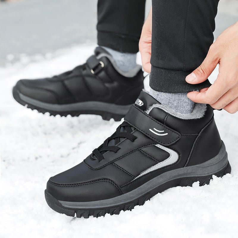 Zimske cipele od prave kože za starije žene, vodootporne, s plišastom unutrašnjosti, Velcro zatvaranje, gumeni đon, prugast uzorak