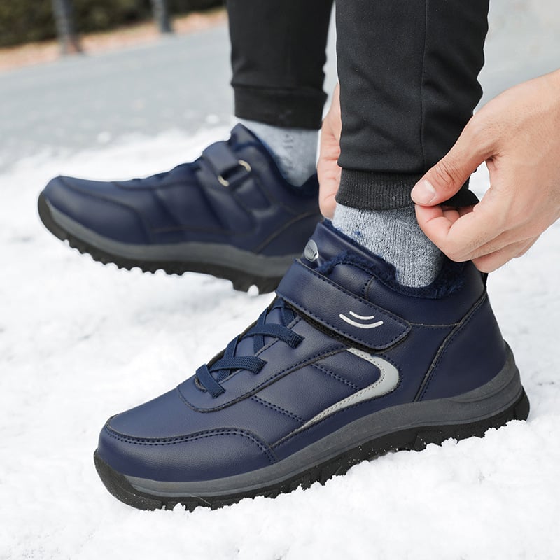 Zimske cipele od prave kože za starije žene, vodootporne, s plišastom unutrašnjosti, Velcro zatvaranje, gumeni đon, prugast uzorak