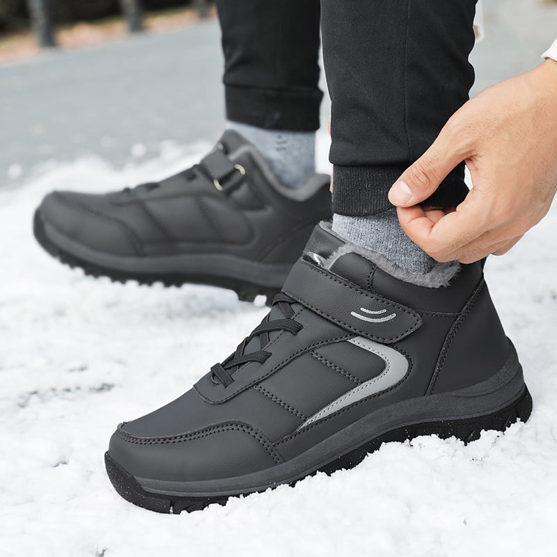 Zimske cipele od prave kože za starije žene, vodootporne, s plišastom unutrašnjosti, Velcro zatvaranje, gumeni đon, prugast uzorak