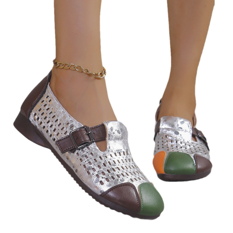 Ženske casual plošne cipele, okrugli vrh, PU gornji dio, gumeni đon, kopčanje na kopču.