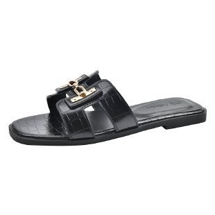 Ženske sandale s otvorenim prstom, ravna potplata, korejskog stila, PU gornji dio, gumena potplata, prozračne, lagane, ploska potplata, ljeto 2025