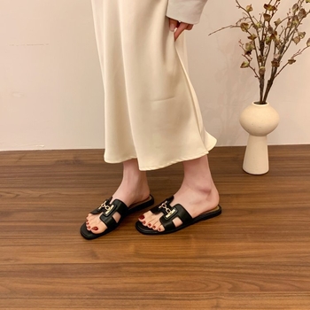 Ženske sandale s otvorenim prstom, ravna potplata, korejskog stila, PU gornji dio, gumena potplata, prozračne, lagane, ploska potplata, ljeto 2025