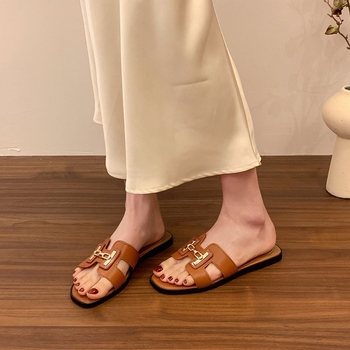 Ženske sandale s otvorenim prstom, ravna potplata, korejskog stila, PU gornji dio, gumena potplata, prozračne, lagane, ploska potplata, ljeto 2025