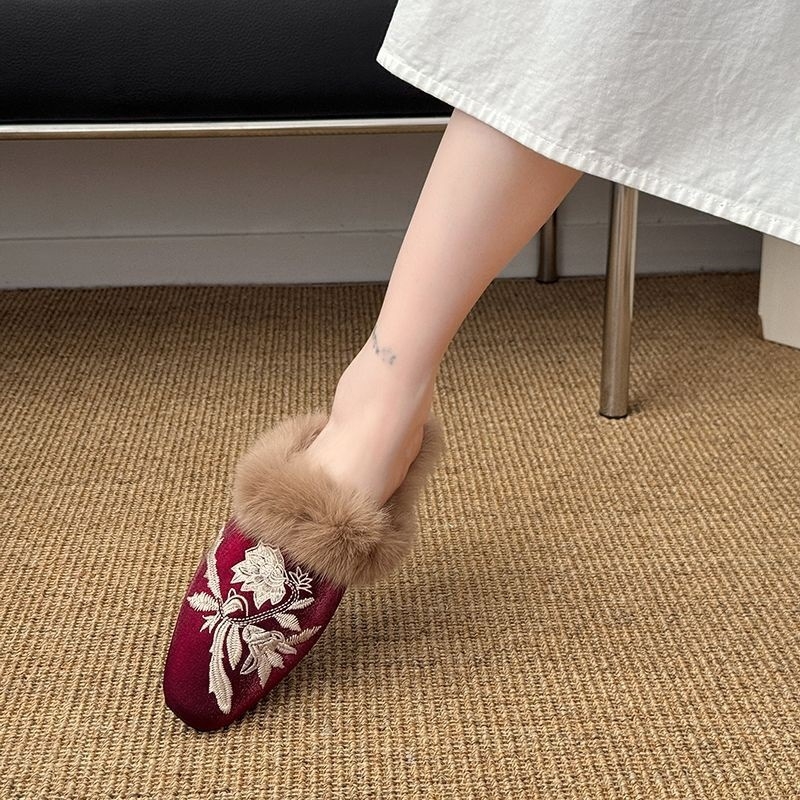 Ženske PU mule papuče s gumom na potplatu, lagane, antislip, otporne na habanje, vintage stil (PU gornji dio, gumeni potplat, lagane, antislip, otporne na habanje)