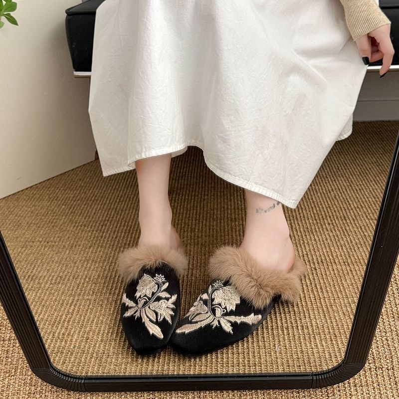 Ženske PU mule papuče s gumom na potplatu, lagane, antislip, otporne na habanje, vintage stil (PU gornji dio, gumeni potplat, lagane, antislip, otporne na habanje)