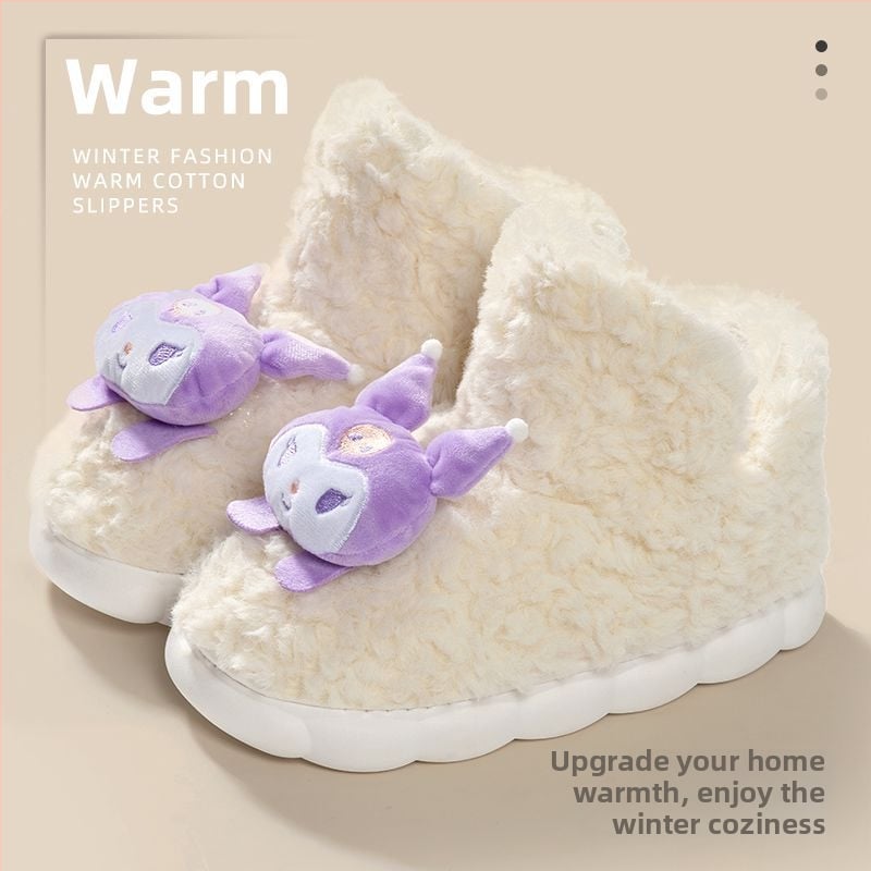 Siltas kokvilnas čības ar fleece oderi, augsta aizmugure, anti-slip bieza zole, iekšējai un ārējai lietošanai (sievietēm un vīriešiem)