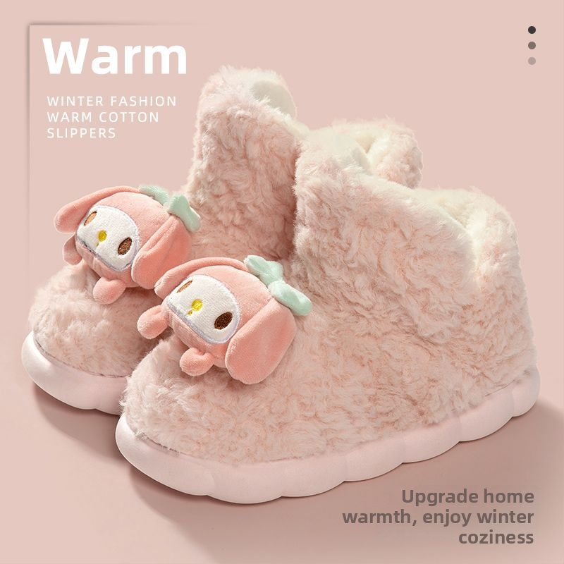 Siltas kokvilnas čības ar fleece oderi, augsta aizmugure, anti-slip bieza zole, iekšējai un ārējai lietošanai (sievietēm un vīriešiem)