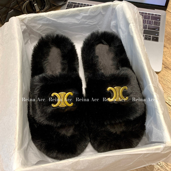 Sieviešu pūkainas čības ar atvērtu pirkstu, viengabala dizains, apaļš pirksta forma, pūkaina odere un vamp, gumijas zole, Korejas stils