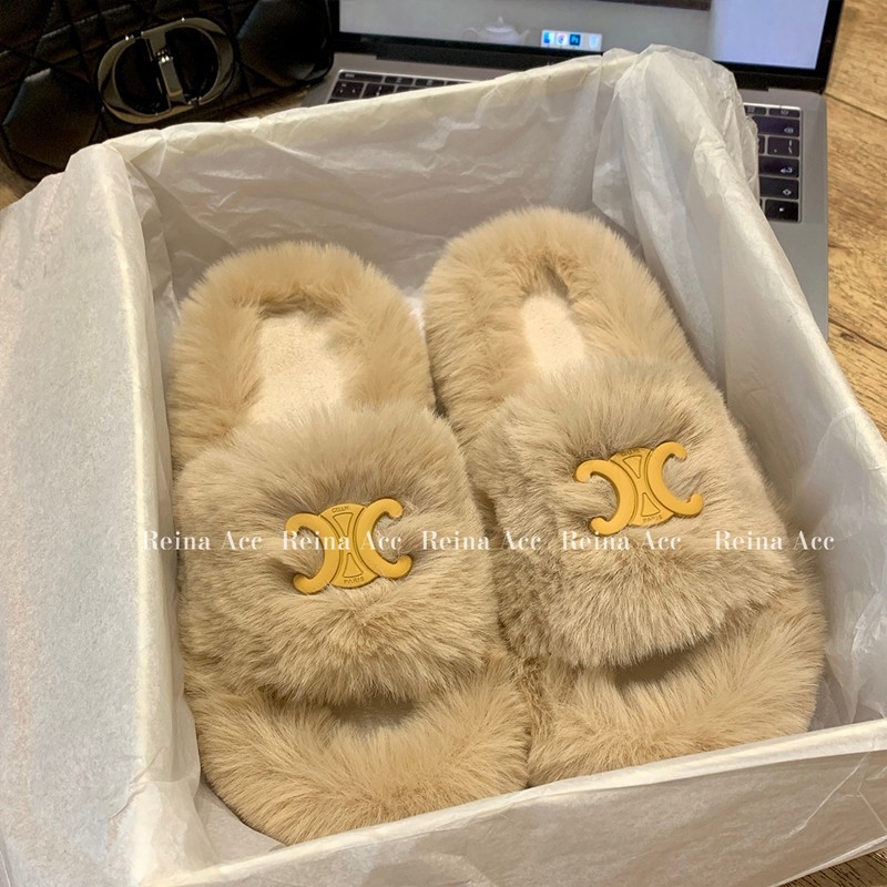 Sieviešu pūkainas čības ar atvērtu pirkstu, viengabala dizains, apaļš pirksta forma, pūkaina odere un vamp, gumijas zole, Korejas stils