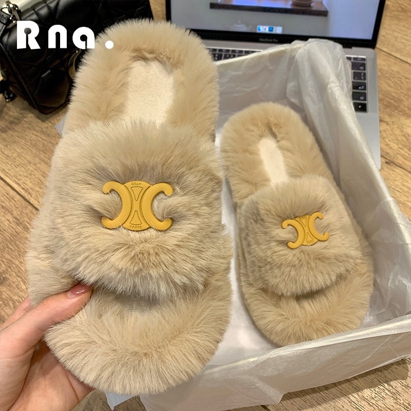 Sieviešu pūkainas čības ar atvērtu pirkstu, viengabala dizains, apaļš pirksta forma, pūkaina odere un vamp, gumijas zole, Korejas stils