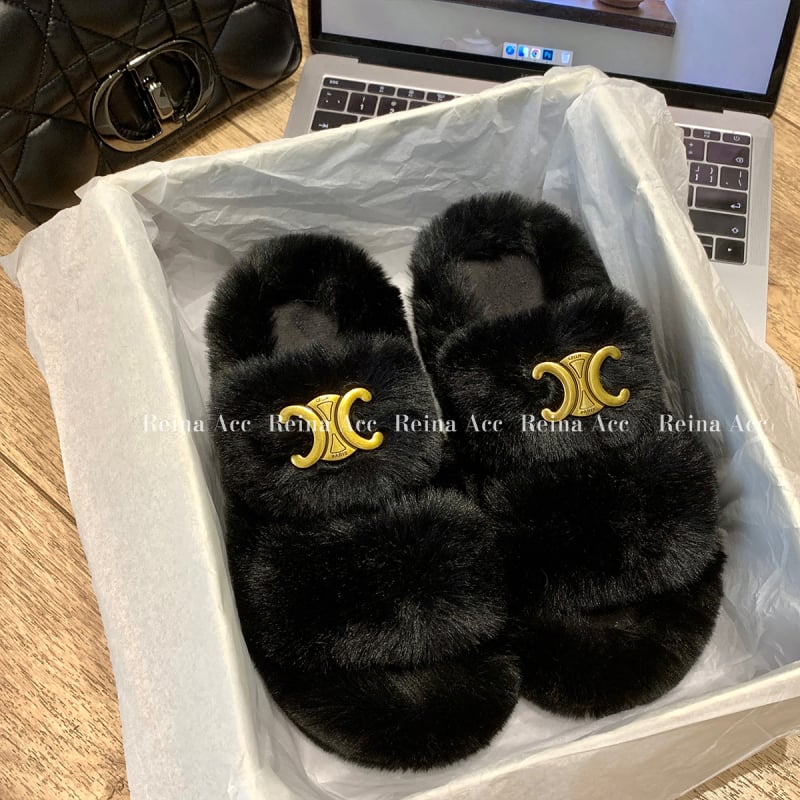 Sieviešu pūkainas čības ar atvērtu pirkstu, viengabala dizains, apaļš pirksta forma, pūkaina odere un vamp, gumijas zole, Korejas stils