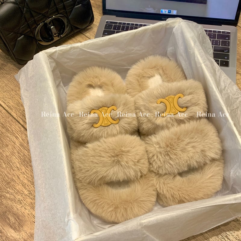 Sieviešu pūkainas čības ar atvērtu pirkstu, viengabala dizains, apaļš pirksta forma, pūkaina odere un vamp, gumijas zole, Korejas stils