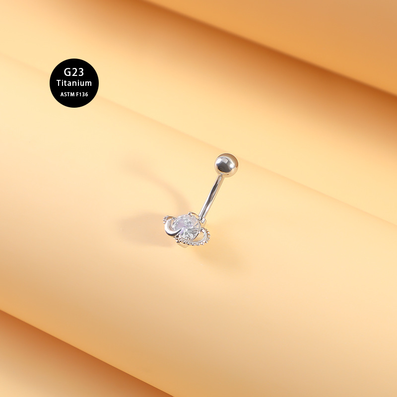 Titāna naba gredzens ar cirkoniem, jostas dizains – universāls pirsings