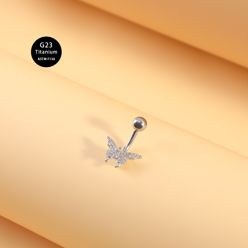 Titāna naba gredzens ar cirkoniem, jostas dizains – universāls pirsings