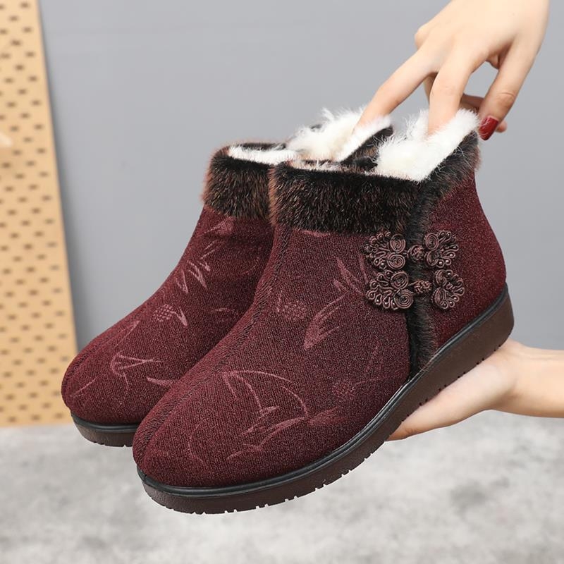 Zimske ženske cipele Old Beijing od pamuk materijala, visok gornji dio, bočni zatvarač, vunena podstava, potplat od kompozita