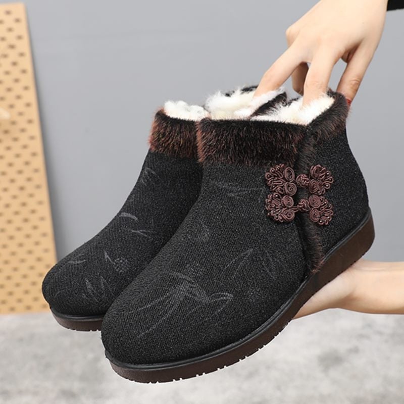 Zimske ženske cipele Old Beijing od pamuk materijala, visok gornji dio, bočni zatvarač, vunena podstava, potplat od kompozita