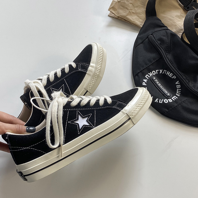 Koreai stílusú magas vászoncipő ötágú csillag mintával és vulkanizált gumitalppal