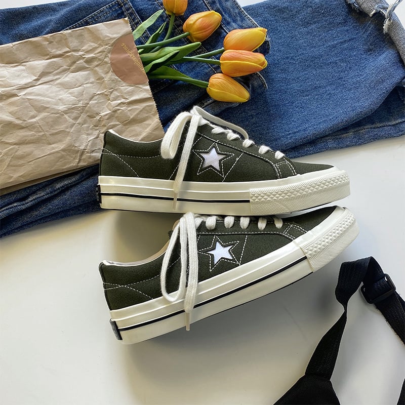 Koreai stílusú magas vászoncipő ötágú csillag mintával és vulkanizált gumitalppal