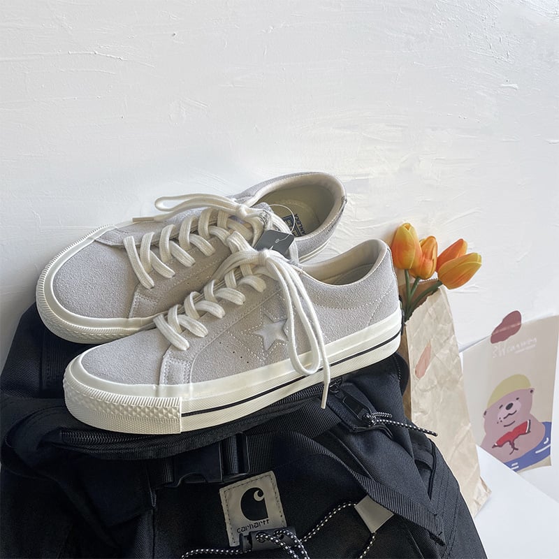 Koreai stílusú magas vászoncipő ötágú csillag mintával és vulkanizált gumitalppal