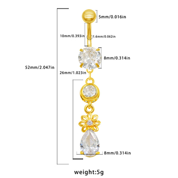 Nabas gredzens ar sirds formas cirkoniem | Materiāls: cinka sakausējums; Stils: Universāls; Tips: Nabas gredzens; Pielāgošana: Jā