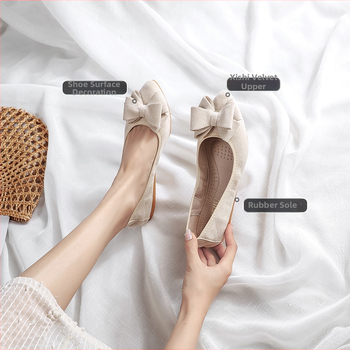 Sieviešu balerīnas ar asas purnas, mīksta velūra augšdaļa, iekšējā ādas odere, teļa cīpslas zole, plakanais papēdis