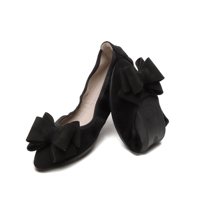 Sieviešu balerīnas ar asas purnas, mīksta velūra augšdaļa, iekšējā ādas odere, teļa cīpslas zole, plakanais papēdis