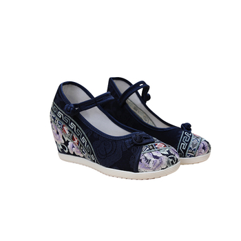 Roku austas auduma kurpes ar izšūtu ziedu rakstu, augšdaļa no džakarda auduma, PVC zole, apaļš purns