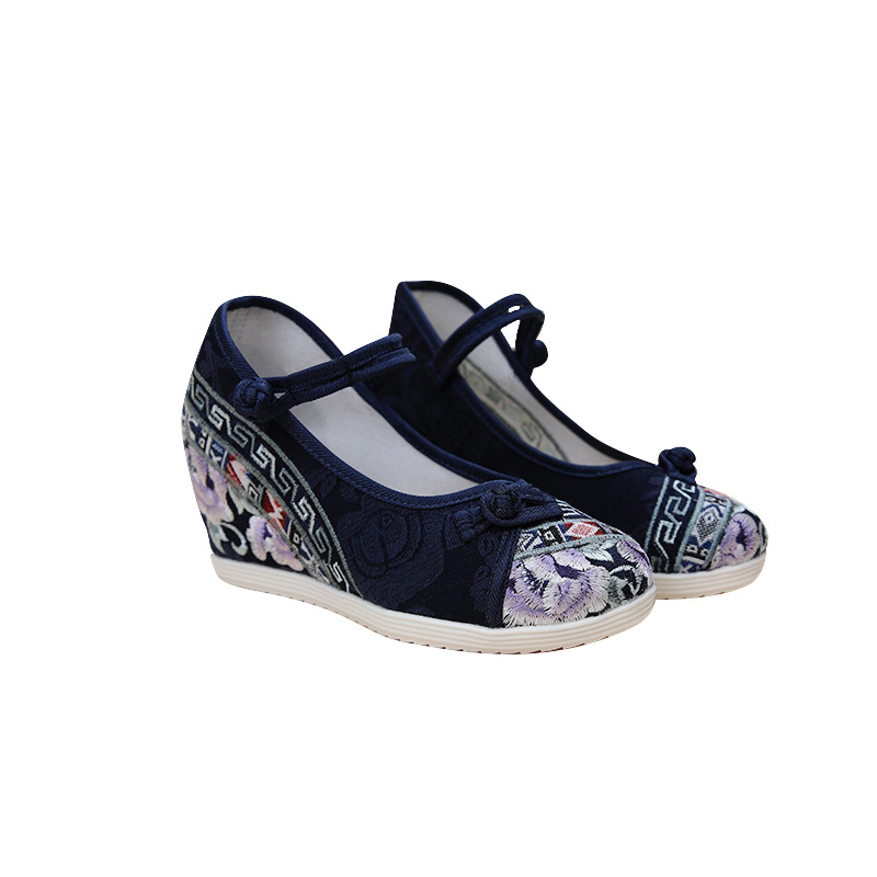 Roku austas auduma kurpes ar izšūtu ziedu rakstu, augšdaļa no džakarda auduma, PVC zole, apaļš purns