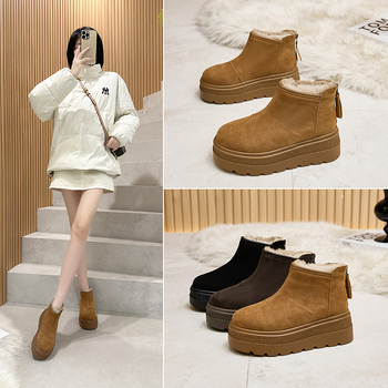 Ženske zimske čizme za snijeg s fleecem i bočnim zatvaračem, gornji dio nubuk kože, PU đon, srednja visina potplata, Martin stil, zima 2025