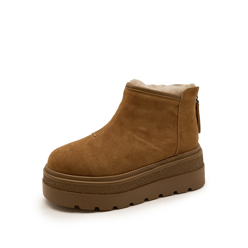 Ženske zimske čizme za snijeg s fleecem i bočnim zatvaračem, gornji dio nubuk kože, PU đon, srednja visina potplata, Martin stil, zima 2025