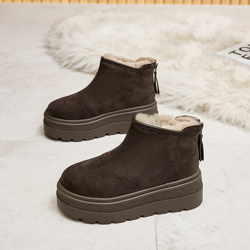 Ženske zimske čizme za snijeg s fleecem i bočnim zatvaračem, gornji dio nubuk kože, PU đon, srednja visina potplata, Martin stil, zima 2025