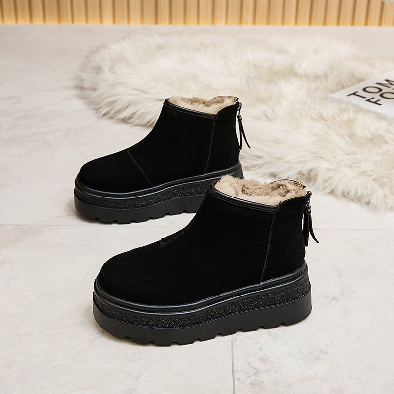 Ženske zimske čizme za snijeg s fleecem i bočnim zatvaračem, gornji dio nubuk kože, PU đon, srednja visina potplata, Martin stil, zima 2025