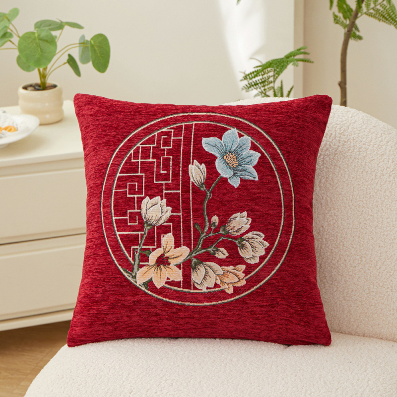 Nordic Chenille párna belső maggal – PP gyapot töltet, növények és virágok mintázat, össztömeg 575 g