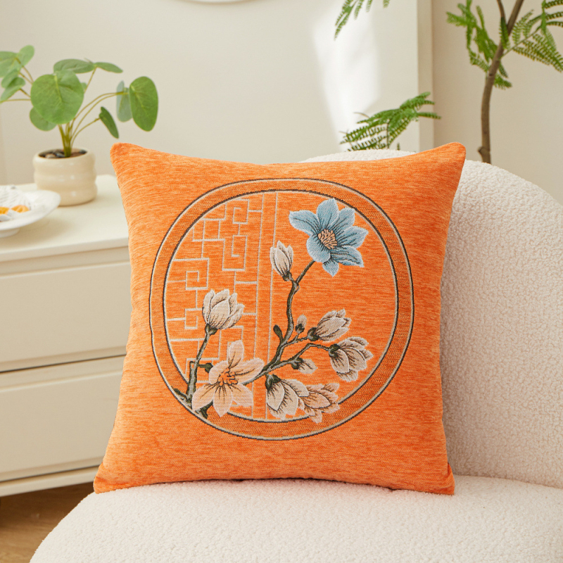 Nordic Chenille párna belső maggal – PP gyapot töltet, növények és virágok mintázat, össztömeg 575 g