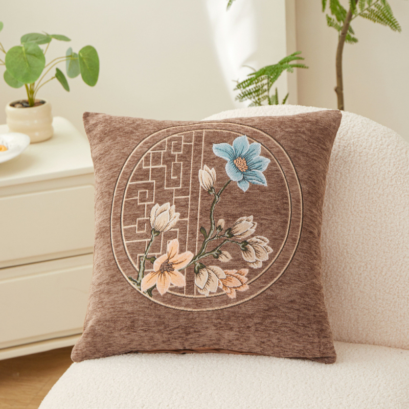 Nordic Chenille párna belső maggal – PP gyapot töltet, növények és virágok mintázat, össztömeg 575 g