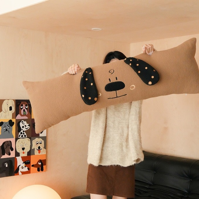 Párna biopamut fleece borítással, töltet toll-pamut, hímzett és quiltelt karikatúra állatos mintával, testreszabható hímzés