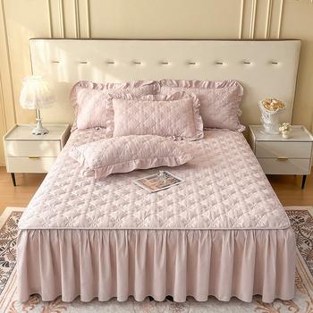 Set rubova kreveta – tri dijela s jastučnicama i zaštitnikom madraca; tkanina: četkano, prešivano, ravno pletena; materijal: kemijsko vlakno; stil: korejski