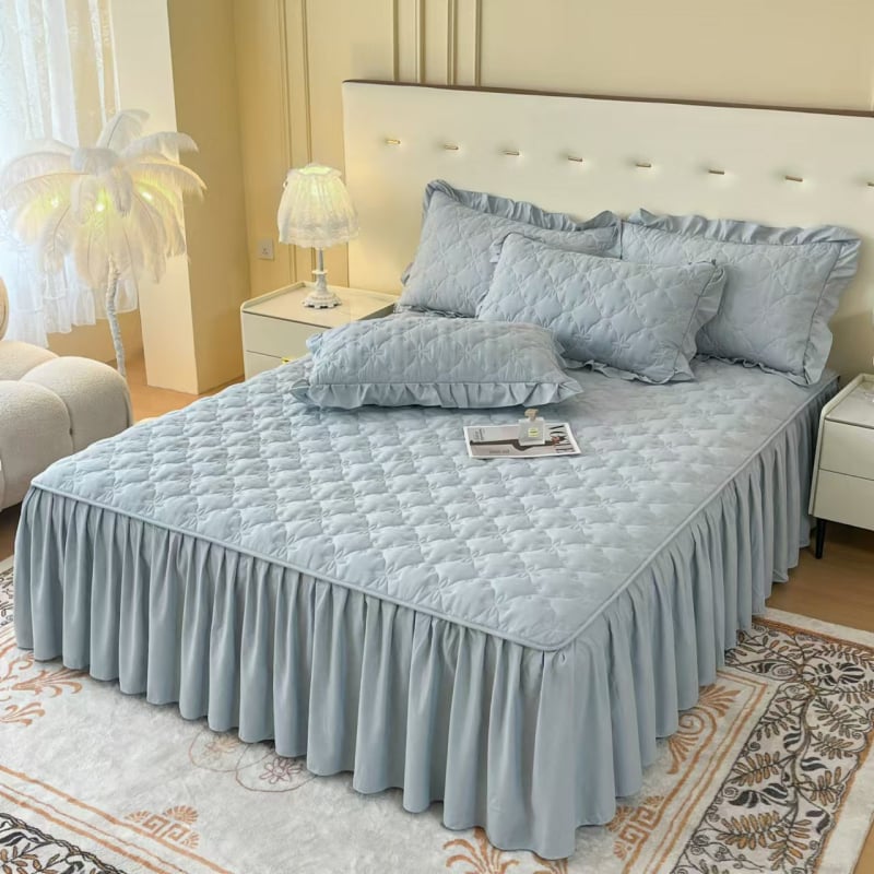 Set rubova kreveta – tri dijela s jastučnicama i zaštitnikom madraca; tkanina: četkano, prešivano, ravno pletena; materijal: kemijsko vlakno; stil: korejski