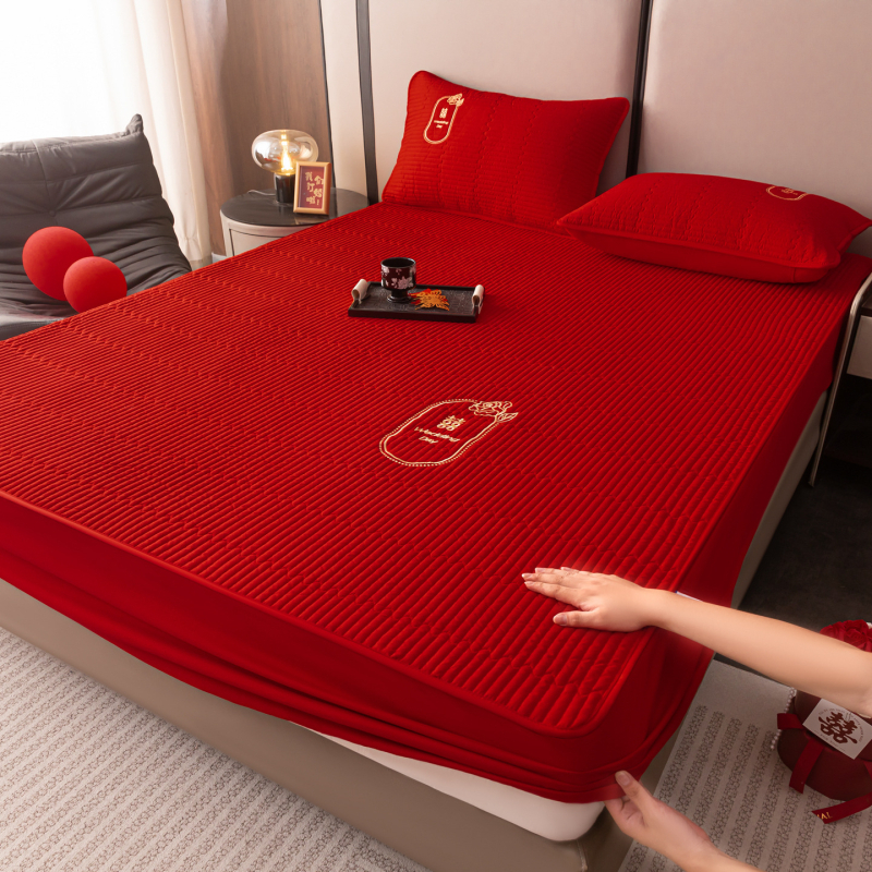Elastična plahna s quiltiranom zaštitom madraca, periva pamuk, vezenje, reaktivno bojanje, prilagodljivo, novi kineski stil posteljine