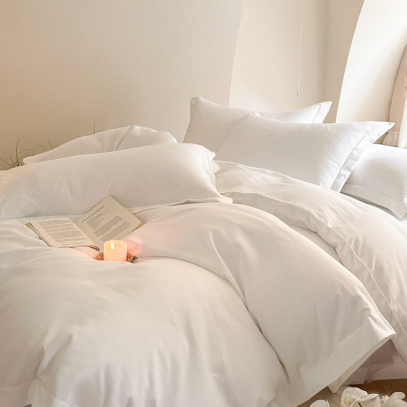 Hotelsko posteljno rublje od 100% pamuka, četvero-dijelni set, čisto bijela, navlaka za pokrivač, plahta i jastučnice, twill tkanina, reaktivno bojanje